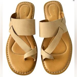 Born Veda Tan Leather Cross-Strap Comfort Slide Sandals Size 7
